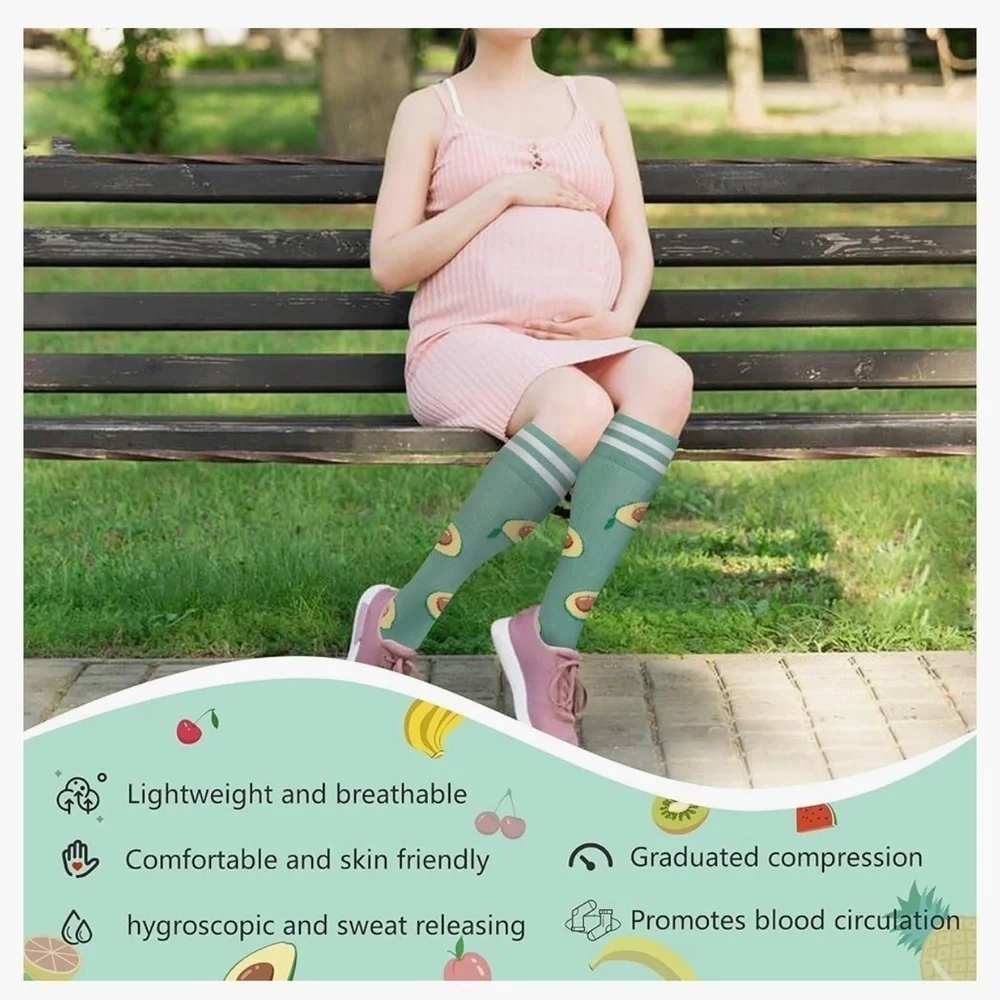 Colorful Compression Socks, 20-30mmHg compression (1 pair), Fresh Fruit Designs